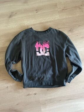 DC Women's Black Crew Sweatshirt with Pink Flame Logo